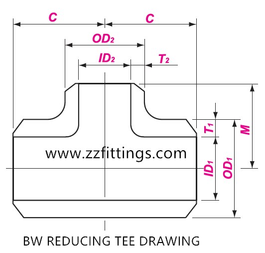 BW Reducing Tee Drawing