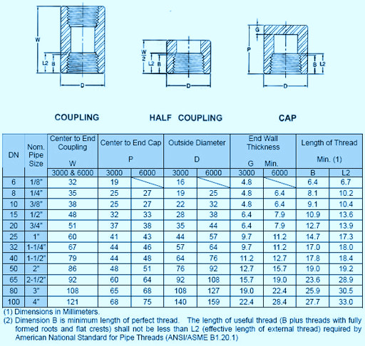 Carbon Steel Threaded Cap Dimensions