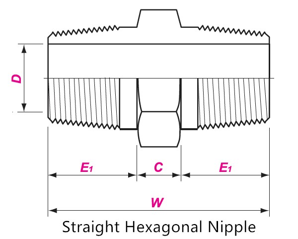 Straight Hexagonal Nipple Drawing