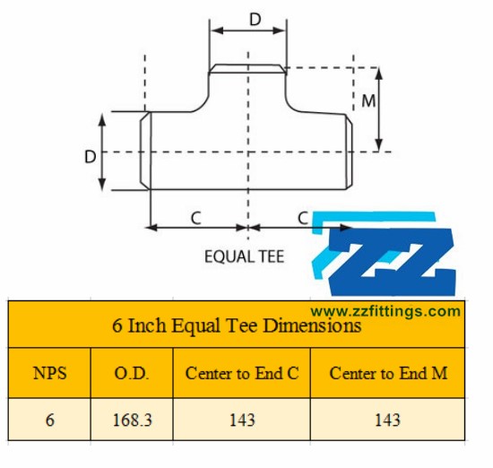 6 Inch Equal Tee Dimensions
